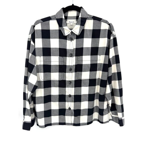 MADEWELL Black White Buffalo Plaid Button Down Shirt Jacket Shacket Size S Small - Picture 2 of 7